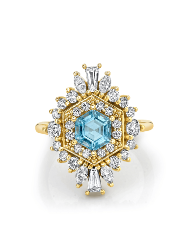 .92ct Aquamarine Stella Art Deco Ring la colonne vertébrale