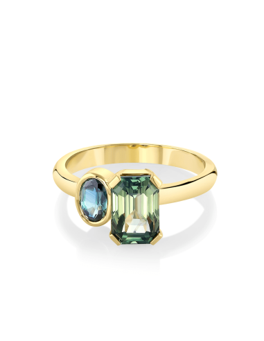 Emerald-Cut & Oval Sapphire Toi et Moi Ring les ctes