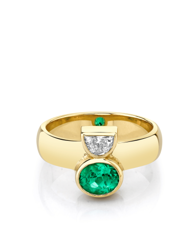 Emerald & White Diamond Half Moon Relic Ring vente chaude votre 