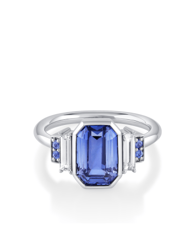 4.02ct Blue Sapphire & Diamond Emerald Cut Ring Voir les baskets