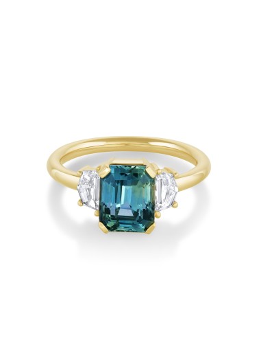 3.66ct Teal Sapphire & White Diamond Three Stone Ring Jusqu'à 80% De Réduction