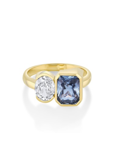 2.55ct Blue Sapphire & White Diamond Toi et Moi Ring paiement sécurisé