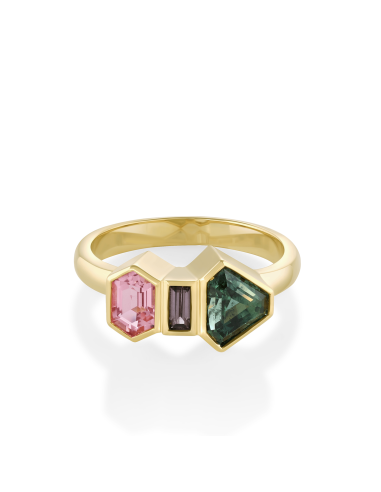 1.40ct Teal Sapphire & Tourmaline Linear Ring En savoir plus