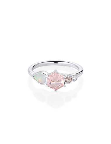 0.74ct Morganite Hexagon and Opal Linear Ring Faites des économies