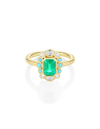 1.04ct Emerald, Turquoise and Diamond Petals Ring le concept de la Pate a emporter 