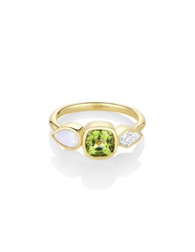 1.16ct Peridot, Diamond and Opal Linear Ring les ctes