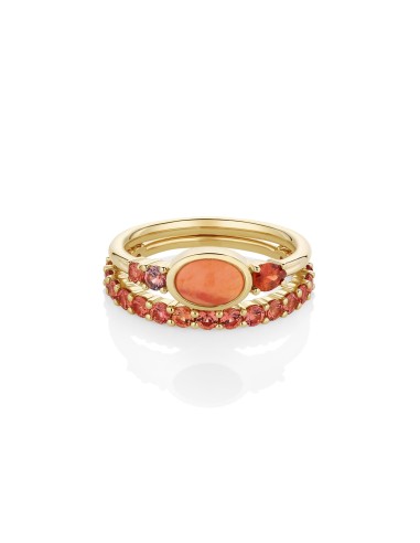 0.49ct Mexican Fire Opal and Sapphire Linear Ring with Sapphire Laurel Band Dans la société mordern