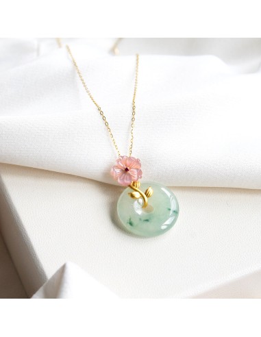 (PRE-ORDER) Pink Mother of Pearl Flower Ruby & Jade 18K Gold Necklace la colonne vertébrale