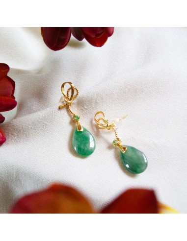 (PRE-ORDER) Ribbon with Tsavorite and Jade 18K Gold Earrings Voir les baskets