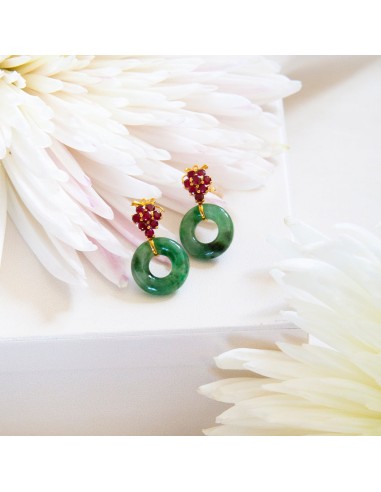 (PRE-ORDER) Ruby Bouquet & Jade Donut 18k Gold Earrings en ligne