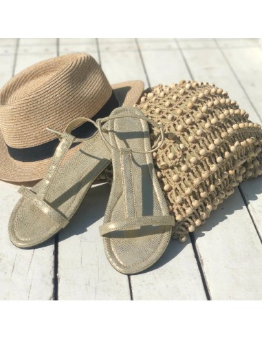 With My Sands Natural Leather Sandals - Lizard Gold Pour