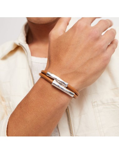 UNOde50 Double Tube Leather Bracelet Camel en linge