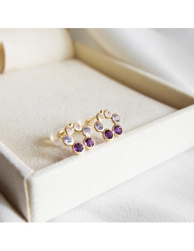 Amethyst, Labradorite & Tanzanite Circle Gold Studs pas cher 