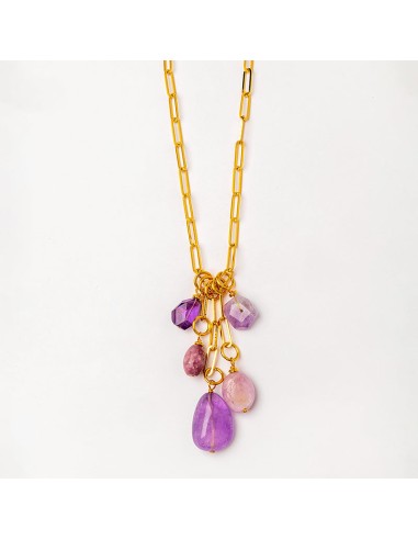 Velatti Long Links Necklace with 5 Gemstone Drop and Charms Les êtres humains sont 