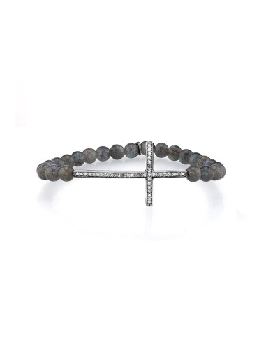 Labradorite Bead Bracelet with Diamond Cross - 6mm l'évolution des habitudes 