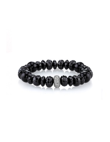 Mixed Onyx Beaded Bracelet with 1 Diamond Donut - 10mm Fin de série