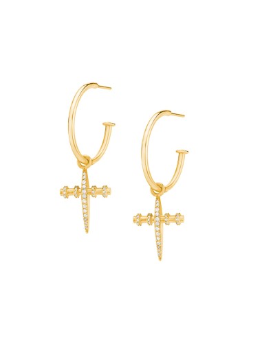 14K Gold Armour Cross Hoop Earrings with Diamonds Paris Déstockage Promo