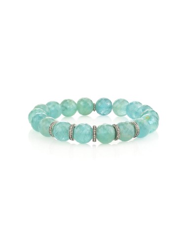 Aquamarine Beaded Bracelet with 5 Diamond Rondelles - 10mm Le MVP de beaucoup