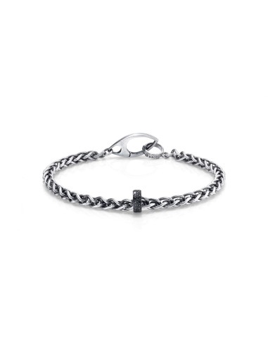 Mr. LOWE Men's Wheat Chain Bracelet with Black Diamond Rondelle livraison gratuite