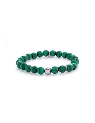 Mr. LOWE Men's Malachite Bracelet with Silver Beads - 8mm livraison et retour toujours gratuits