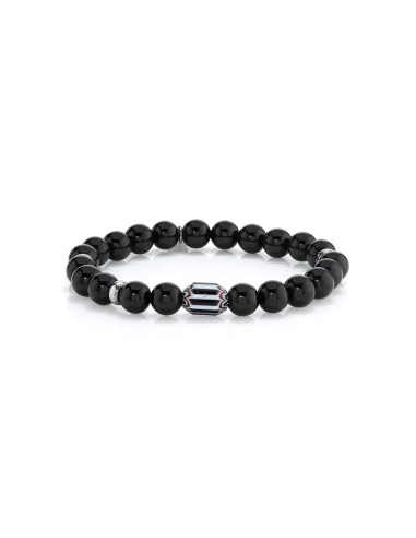 Mr. LOWE Men's Onyx Bracelet with African and Silver Beads - 8mm la colonne vertébrale