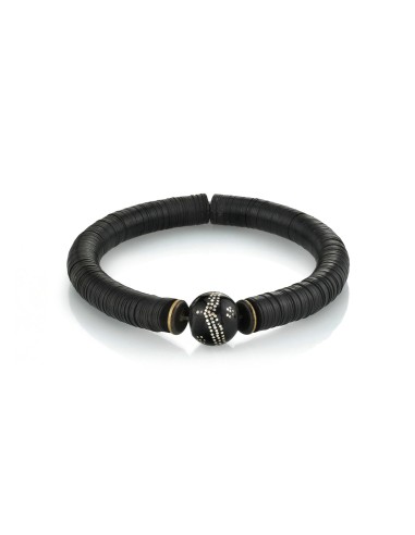 Mr. LOWE Men's Black Vinyl Bracelet with Yemen Bead - 8mm le des métaux précieux