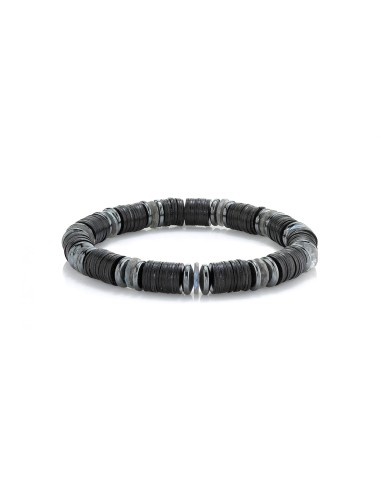 Mr. LOWE Men's Black Mixed Gemstones and Vinyl Bracelet - 8mm solde