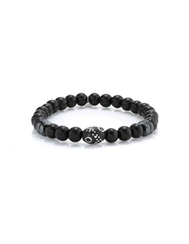 Mr. LOWE Men's Black Ebony Bracelet with Yemen and Hematite Beads - 8mm Paris Déstockage Promo