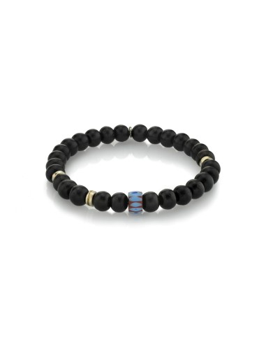 Mr. LOWE Men's Black Ebony Bracelet with African and Silver Beads - 8mm Pour