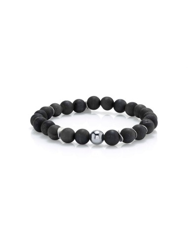 Mr. LOWE Men's Black Druzy Agate Bracelet with Silver Bead and Discs pas cher 