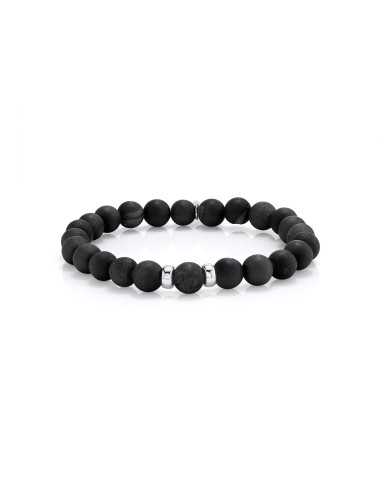 Mr. LOWE Men's Black Druzy Agate Bracelet with Two Silver Beads - 8mm Venez acheter