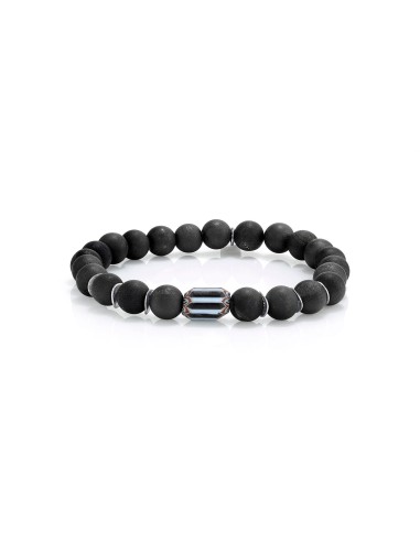 Mr. LOWE Men's Black Druzy Agate Bracelet with African Bead and Silver Discs - 8mm 50-70% off 