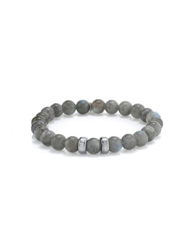 Mr. LOWE Men's Labradorite Bracelet with Silver Beads - 8mm Paris Déstockage Promo