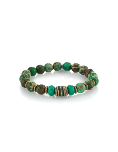 Mr. LOWE Men's Jasper Green Mix Bracelet with African Bead & Metal Disks - 10mm shop