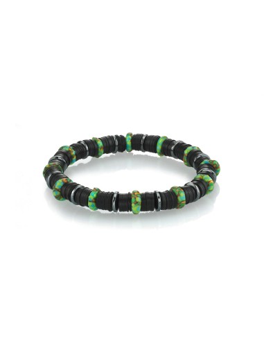 Mr. LOWE Men's Black Vinyl and African Bead Bracelet - 8mm Faites des économies