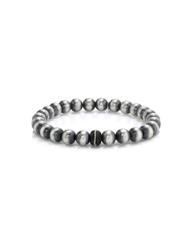 Mr. LOWE Men's Silver Bead Bracelet with African CenterBead - 8mm Jusqu'à 80% De Réduction