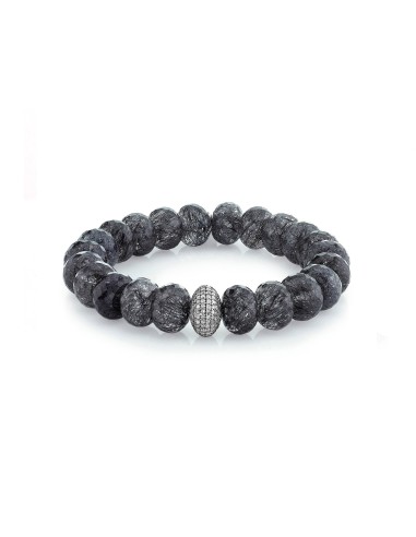 Black Tourmalinated Quartz and Diamond Donut Bracelet - 12mm des créatures d'habitude