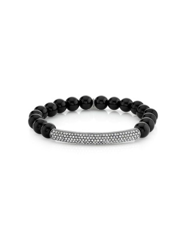 Black Onyx Bracelet with Diamond Bar - 8mm soldes