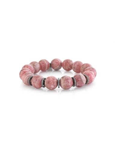 Rhodochrosite Bracelet with Five Diamond Rondelles - 12mm pas cher 