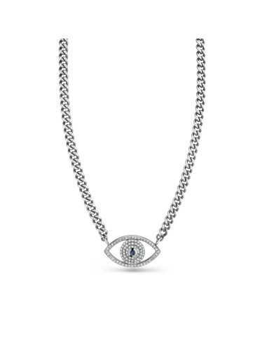 Diamond and Sapphire Evil Eye on Short Chain Necklace Fin de série