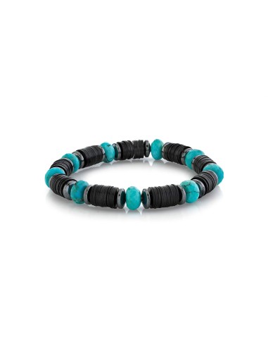 Mr. LOWE Men's Black Vinyl Bracelet with Hematite and Turquoise Beads - 10mm À commander