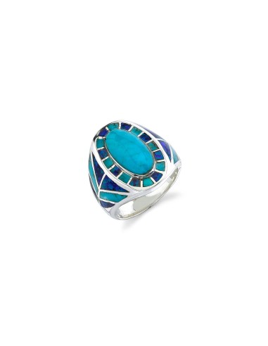 Mr. LOWE Turquoise and Lapis Southwest Ring de pas cher