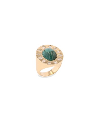 14k Teal Tourmaline Cabochon Ring with Marquis Diamond Flower "One of a Kind" plus qu'un jeu 