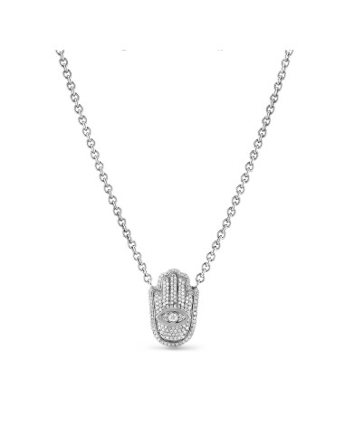 Diamond Hamsa with All Seeing Evil Eye Amulet Necklace ou a consommer sur place