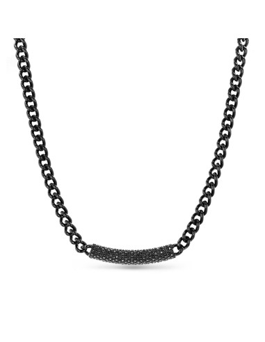 Jet Black Short Curb Chain Necklace with Black Diamond Roll Bar sur le site 