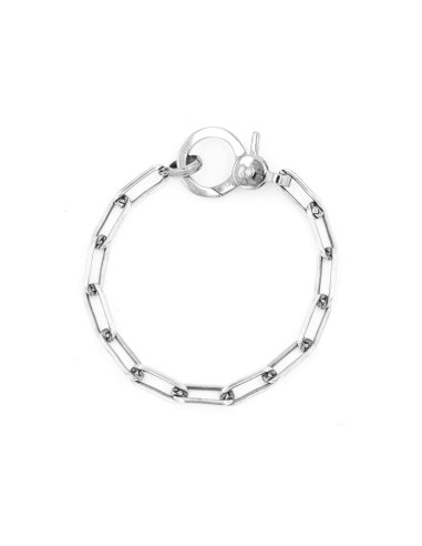 Sterling Silver Long Link Chain Bracelet with Diamond Studded Clasp Fin de série