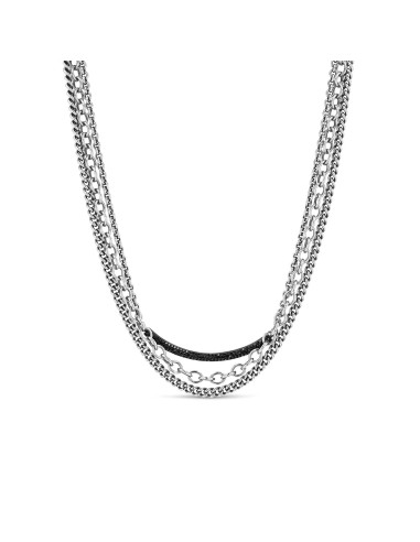 Triple Chain Necklace with Black Diamond Smile Bar plus qu'un jeu 