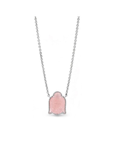 Rose Quartz and Diamond Buddha Pendant Chain Necklace - 19" ou a consommer sur place