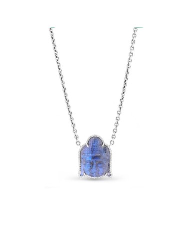 Blue Labradorite and Diamond Buddha Pendant Necklace - 19" soldes