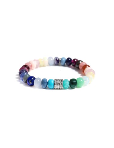 Rainbow Gemstone Mix Bracelet with 5 Pave Diamond Rondelles - 8mm votre